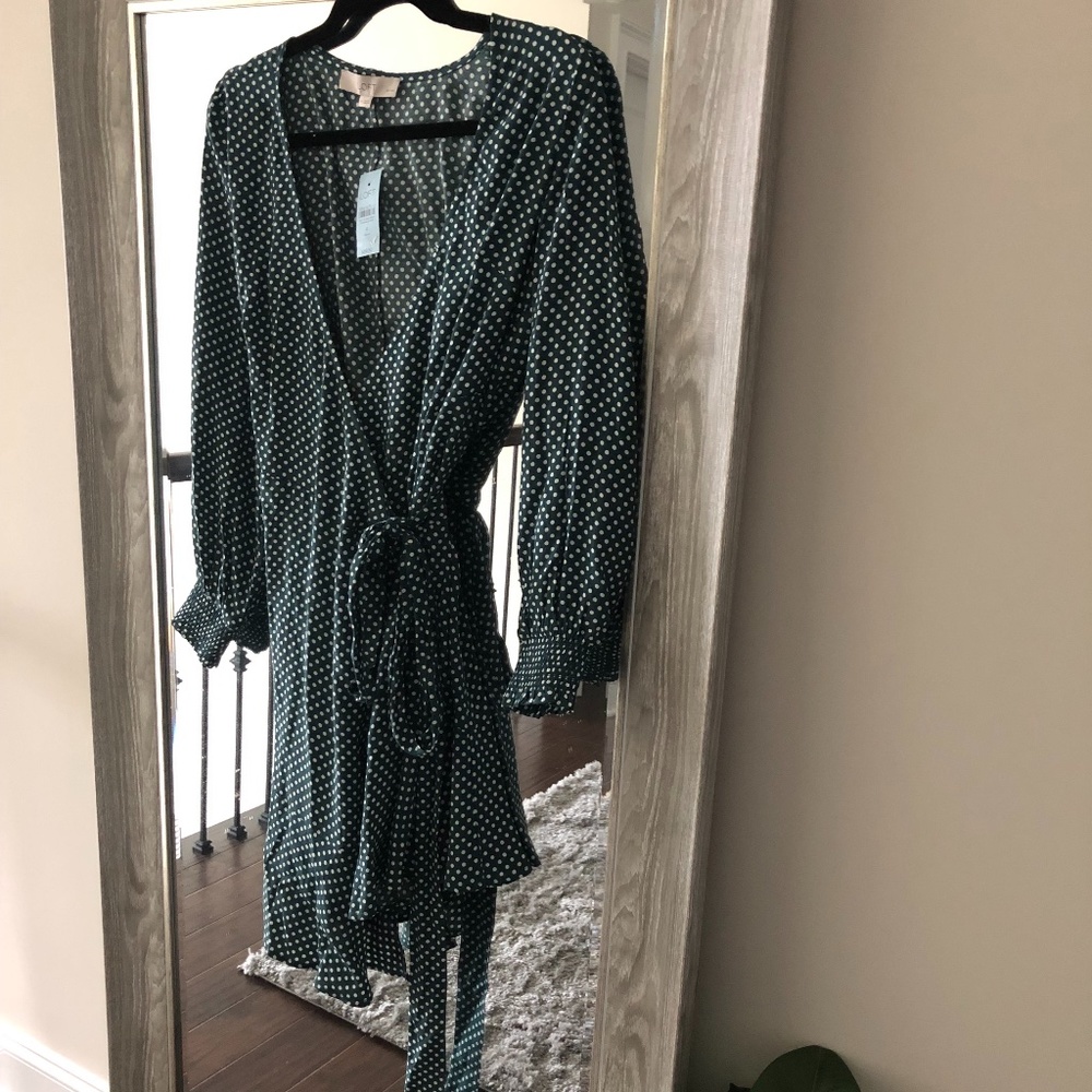 NWT Green polka dot wrap dress
